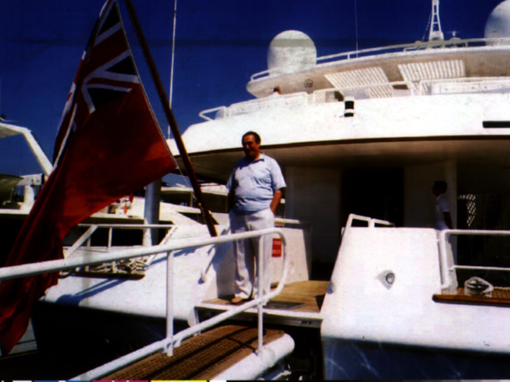 Robert Maxwell in his yacht 'Lady Ghislaine' in Cannes