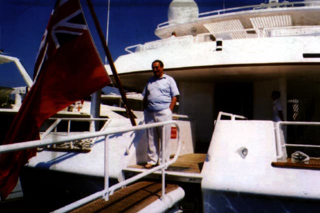 Robert Maxwell in his yacht 'Lady Ghislaine' in Cannes