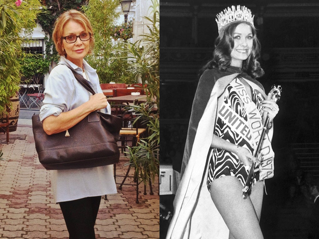 Helen Morgan today, left, and after being crowned Miss World in 1974