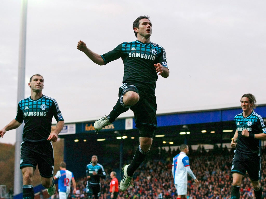 Flying Frank: The Chelsea midfielder Frank Lampard celebrates his 51st-minute winner