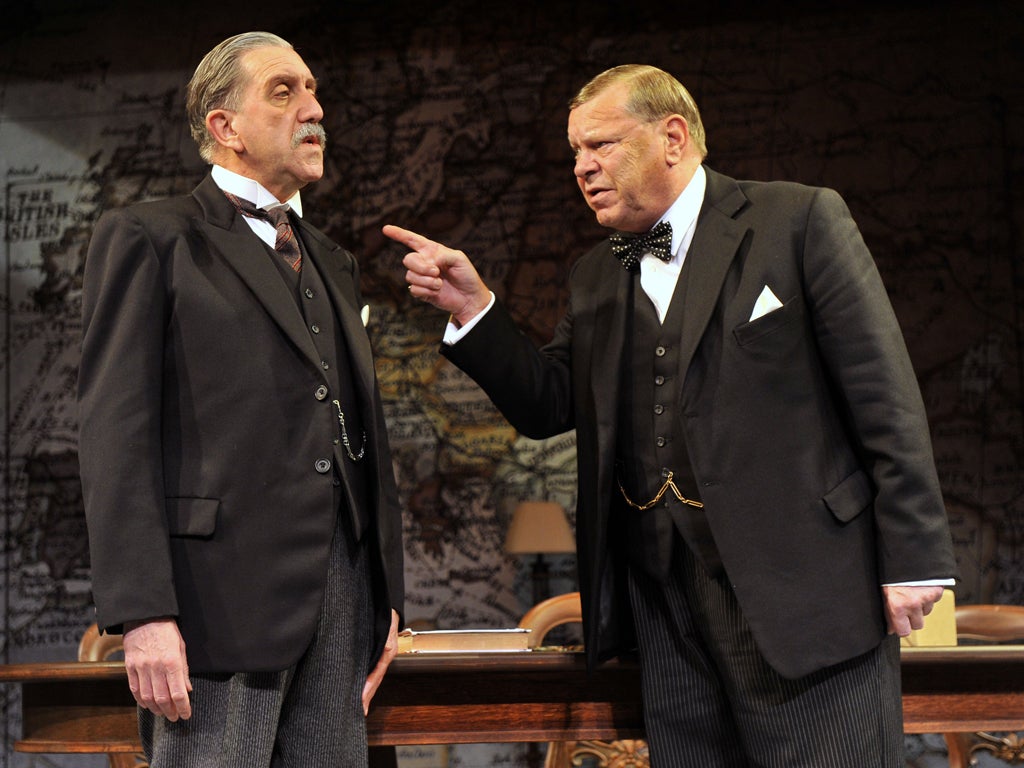 No surrender: Robert Demeger as Neville Chamberlain and Warren Clarke as Winston Churchill in 'Three Days In May'