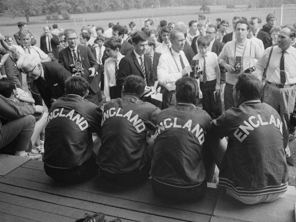 Members of the 1966 England World Cup squad meet the press at Lilleshall. The French based their Clairefontaine academy on the now defunct FA