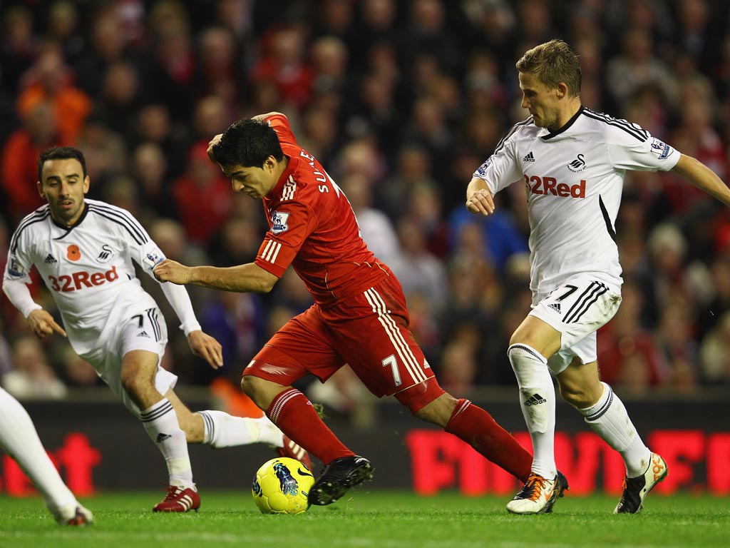 Luis Suarez and his Liverpool team-mates were unable to break the Swansea defence