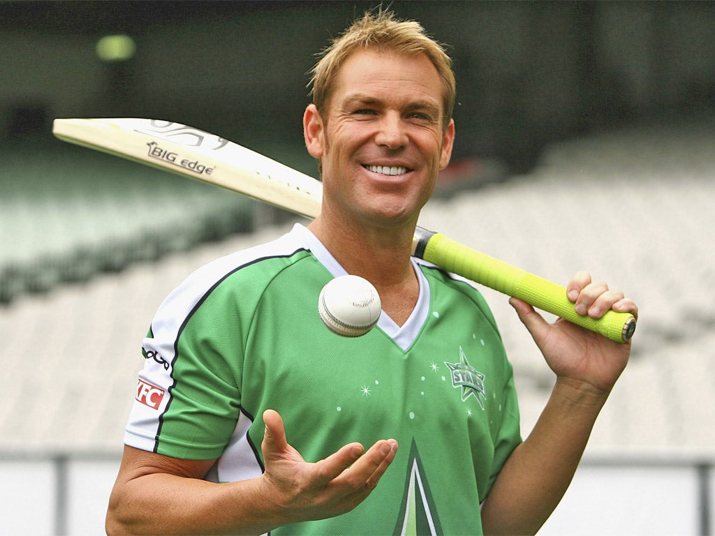 A fresh-faced Shane Warne is all smiles as he comes out of retirement at the MCG yesterday, 21 years after he made his first-class debut