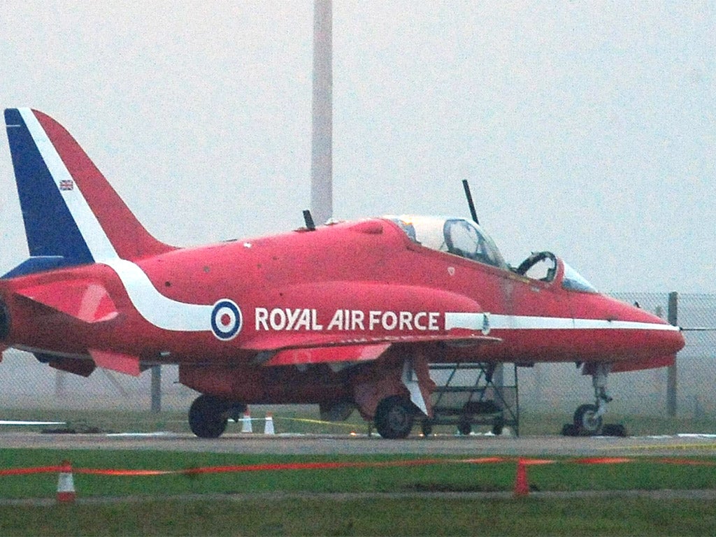 The Red Arrows jet that was involved in the accident at RAF Scampton yesterday