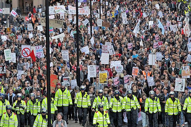 Police lead students through central London 