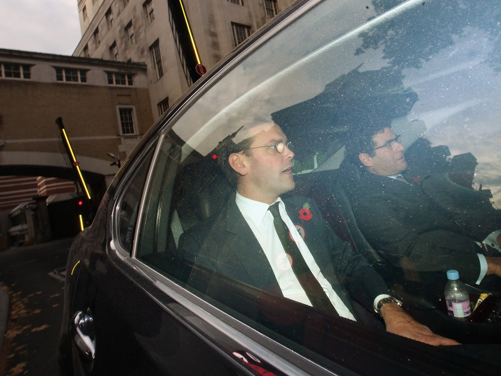 James Murdoch leaves Portcullis House yesterday after giving evidence to the Culture, Media and Sport Select Committee
