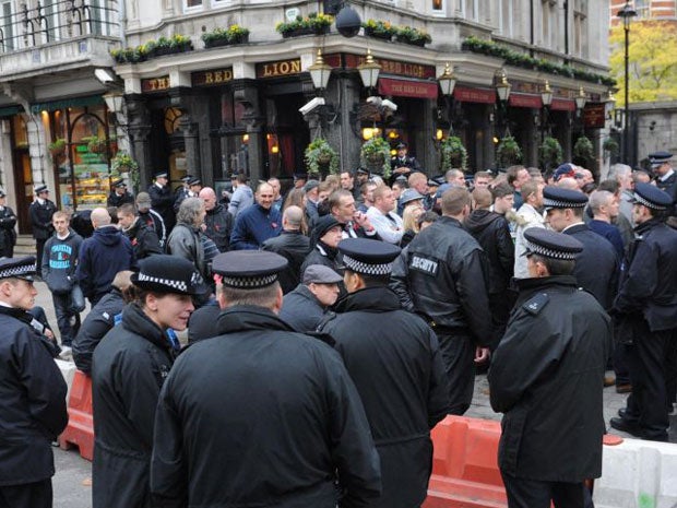 Police surround The Red Lion pub in Whitehall, London