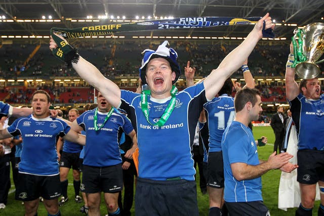 Brian O'Driscoll celebrates Leinster's Heineken Cup victory last May