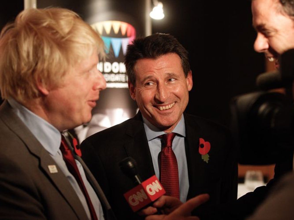 Seb Coe (right) celebrates with London Mayor Boris Johnson