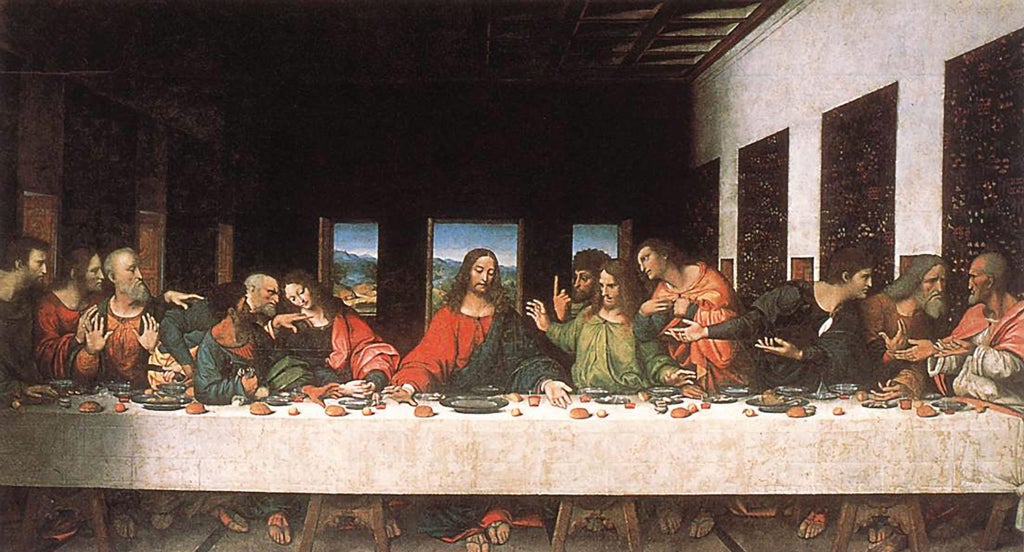 The Last Supper, 1495-1498, Santa Maria delle Grazie, Milan:
Impossible to transport, as it is painted directly on to a wall, this is
Leonardo's second most famous painting, and shows the last days of Jesus. It began to flake as early as 1517, and has been the subject of a series of restoration projects, the most recent of which was completed in 1999.