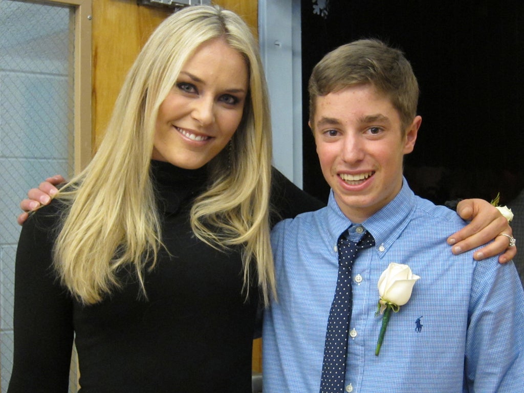 15-year-old Parker McDonald with skier Lindsey Vonn