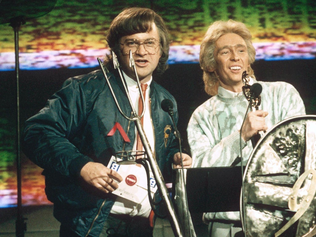 Smashie and Nicey, alias Paul Whitehouse and Harry Enfield, a parody of Radio 1 disc jockeys
