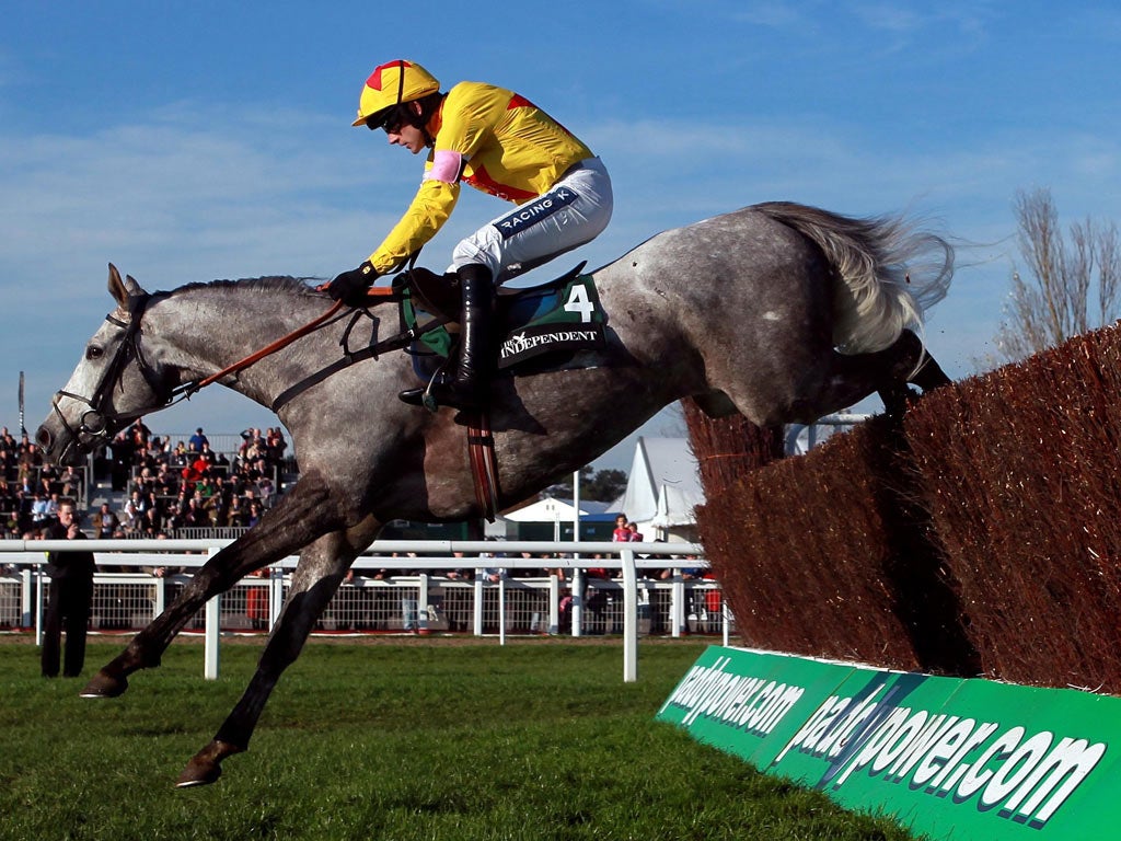 Al Ferof and Ruby Walsh on their way to victory in the Independent Newspaper Novices Chase