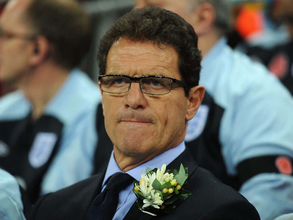 Capello looks on during the international friendly match between England and Spain at Wembley Stadium