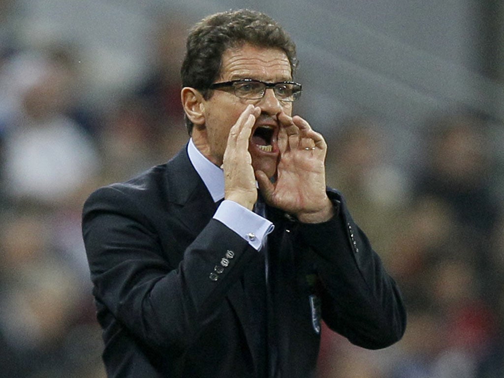 Fabio Capello on the touchline during the International Friendly at Wembley Stadium