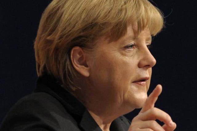 German Chancellor Angela Merkel  delivers her speech today