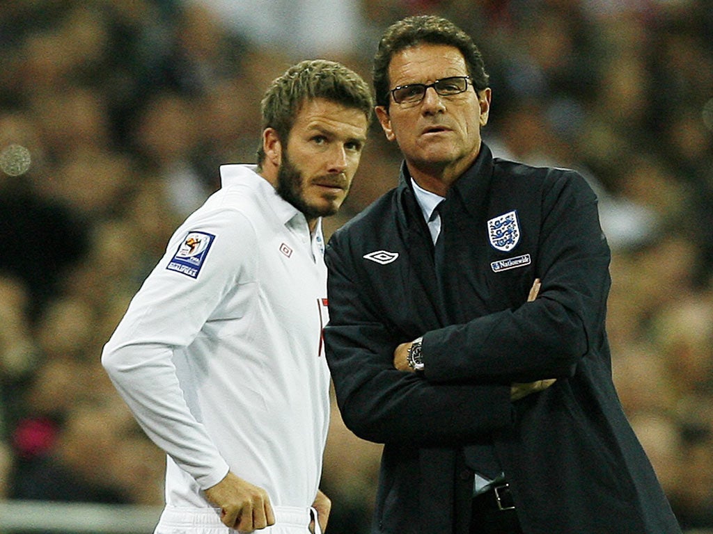 Fabio Capello brings David Beckham on back when the latter
was still short of his 100th cap