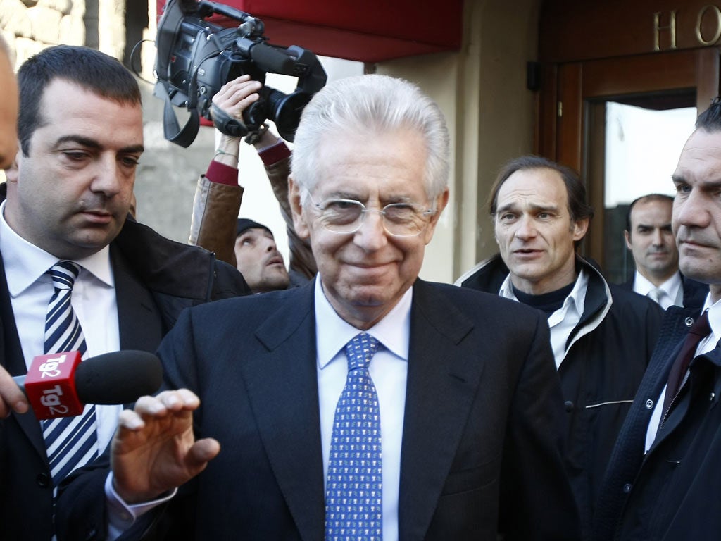 Mario Monti's race to have an emergency government in place by the weekend appeared assured of success today