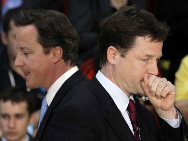 David Cameron (left) and Nick Clegg clashed over Europe today