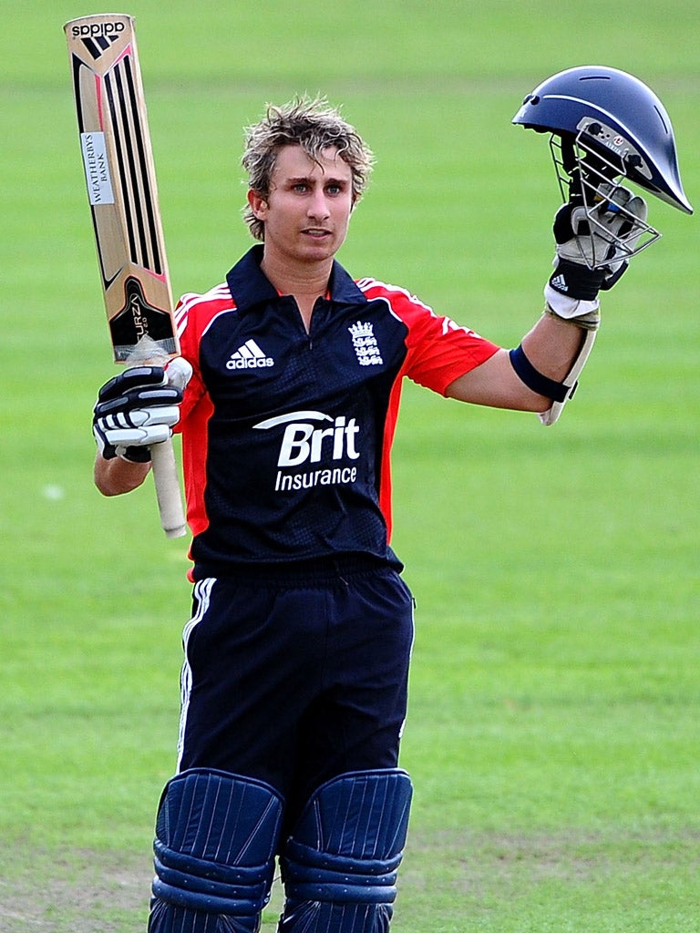 James Taylor celebrates scoring a century for England Lions during August's One Day International match against Sri Lanka A