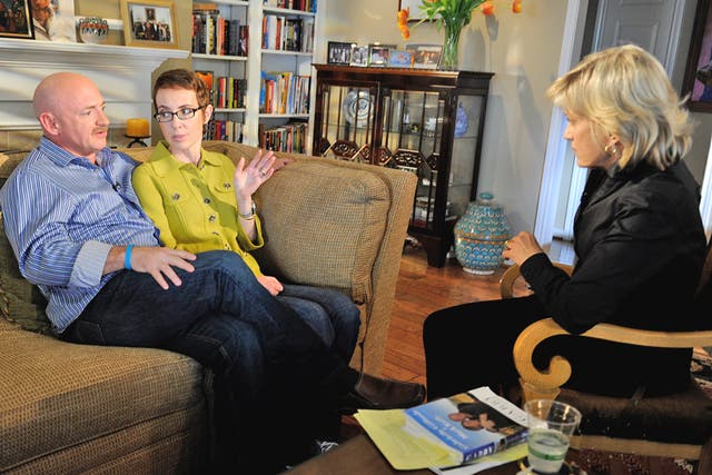 Gabrielle Giffords and her husband Mark Kelly are interviewed by Diane Sawyer for ABC TV