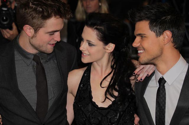 Robert Pattinson, Kristen Stewart and  Taylor Lautner arrive for the UK premiere of The Twilight Saga: Breaking Dawn Part 1