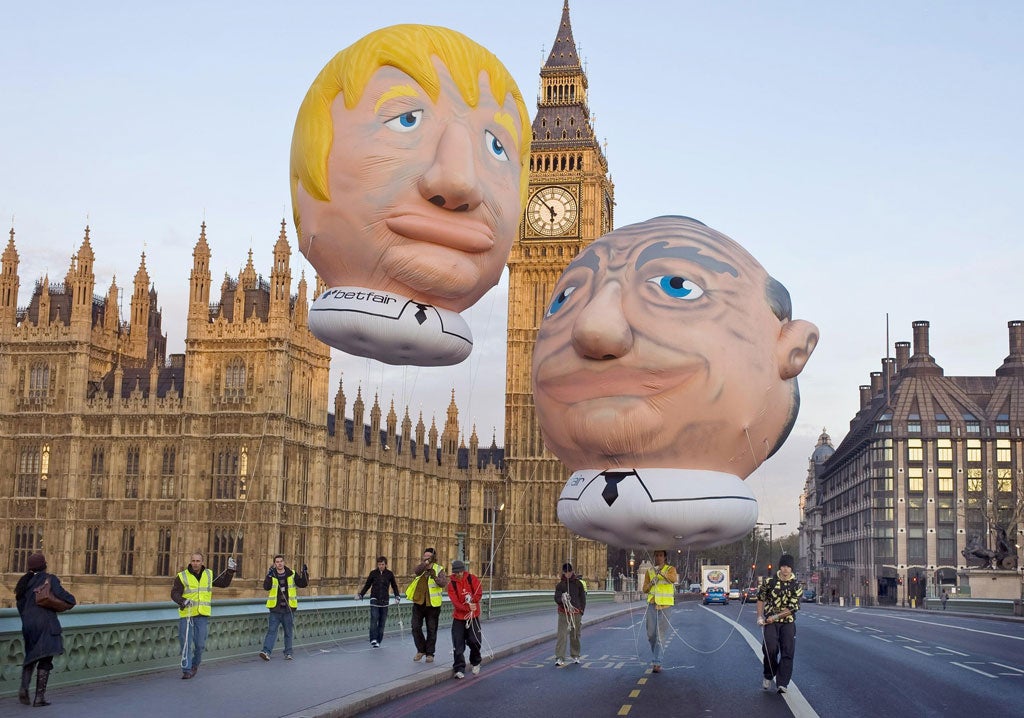 'Playground monikers for playground politicians': Giant balloons of Ken Livingstone and Boris Johnson during the 2008 mayoral elections