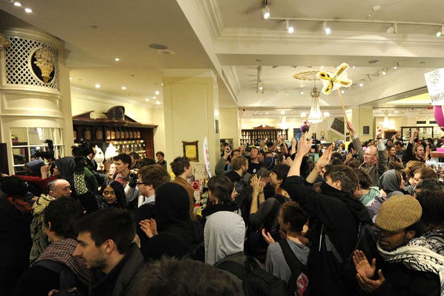 Potesters occupy the Fortnum and Mason department store in central London