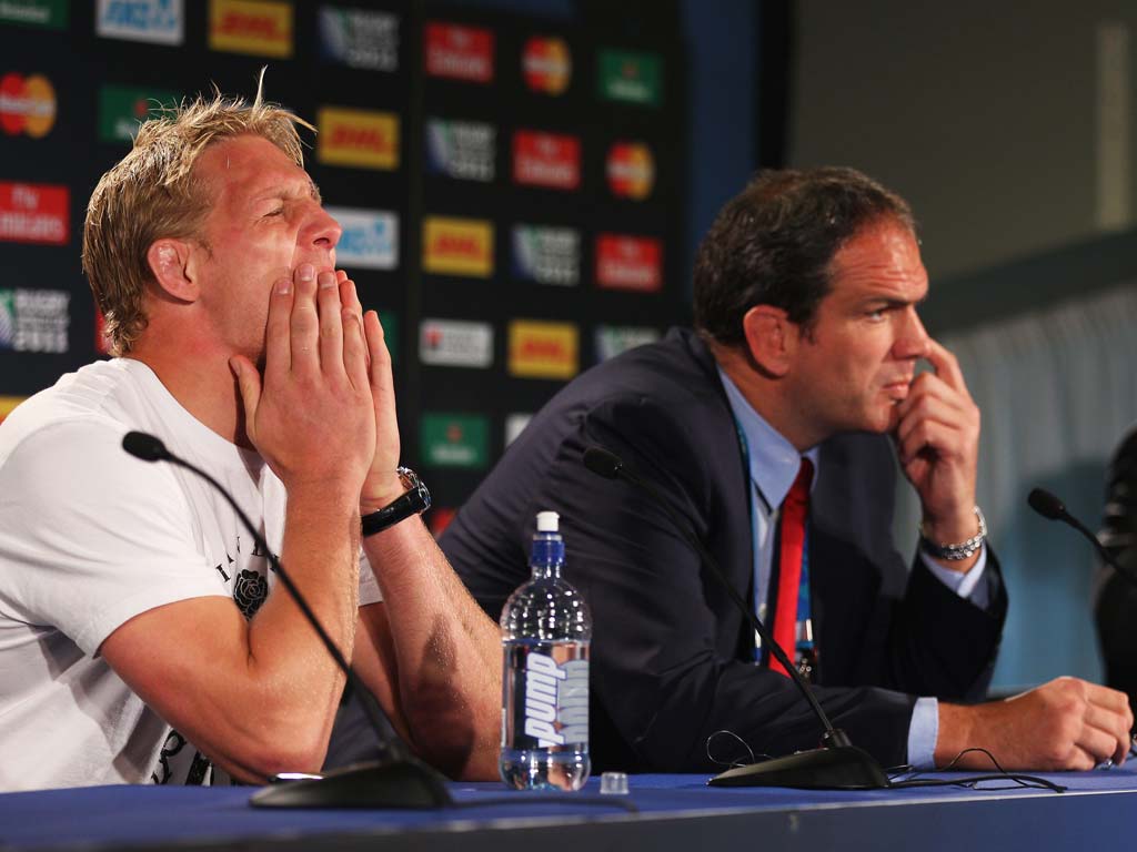 Lewis Moody pictured with Martin Johnson in the aftermath of England's World Cup exit