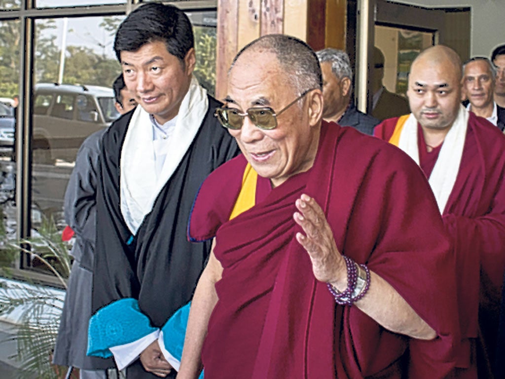 Lobsang Sangay, 'prime minister' of the Tibetan government in exile, with the Dalai Lama