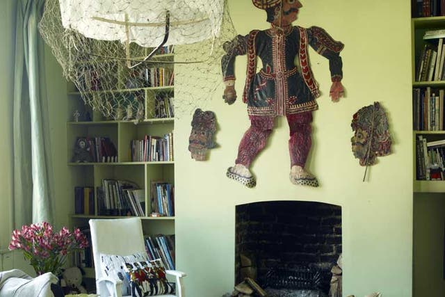Eclectic collecting: The living-room, complete with Indian puppet