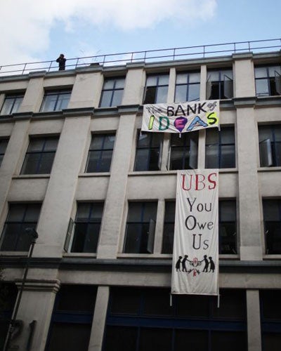 Protesters said they hoped to enjoy a Christmas dinner in the UBS building in Hackney