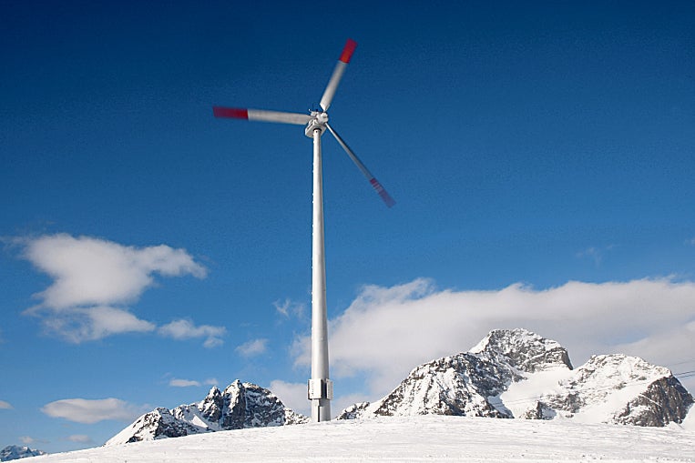 Spin cycle: a wind turbine provides energy in Corviglia, near St Moritz