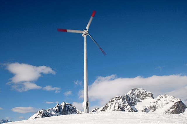 Spin cycle: a wind turbine provides energy in Corviglia, near St Moritz