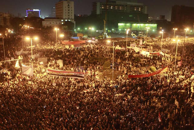 Egyptians attend an anti-military council protest at Tahrir Square in Cairo 