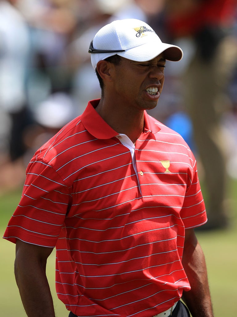 Tiger Woods: The only US player who has yet to score a point on
the tough Royal Melbourne layout