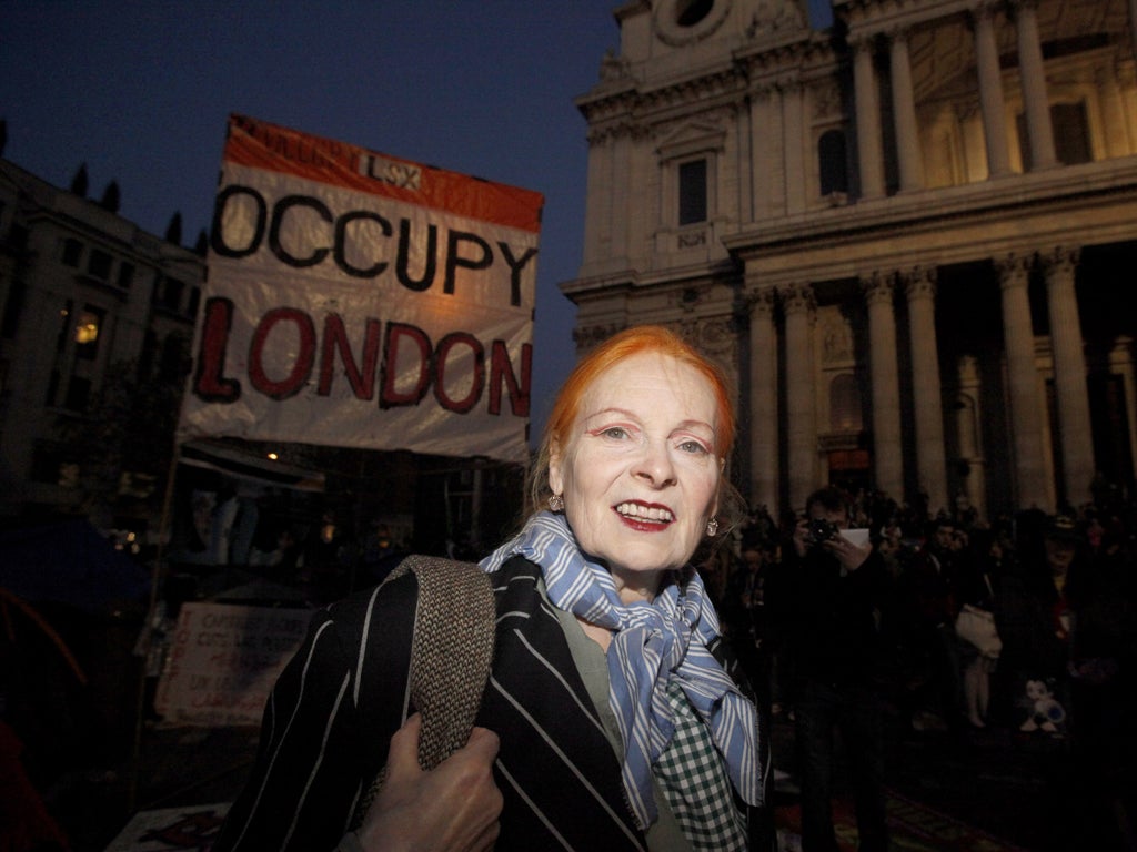 Designer Vivienne Westwood added her voice to the protests yesterday