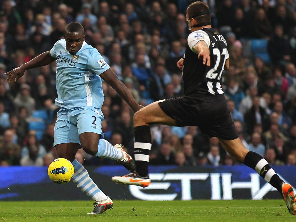 Micah Richards scores City’s second against Newcastle