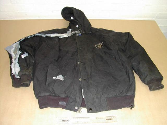 An LA Raiders jacket worn by Stephen Lawrence