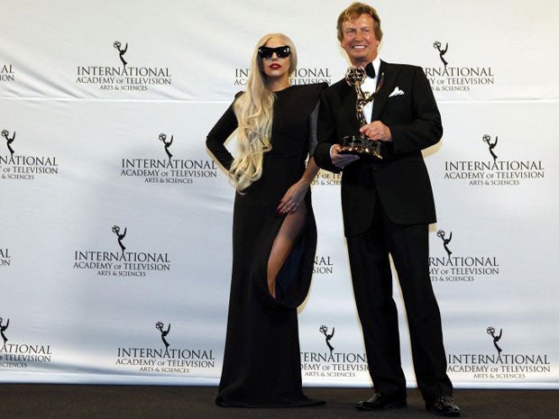 Nigel Lythgoe, the British executive producer of American Idol, was presented with the Founders Award, with a surprise appearance from Lady Gaga