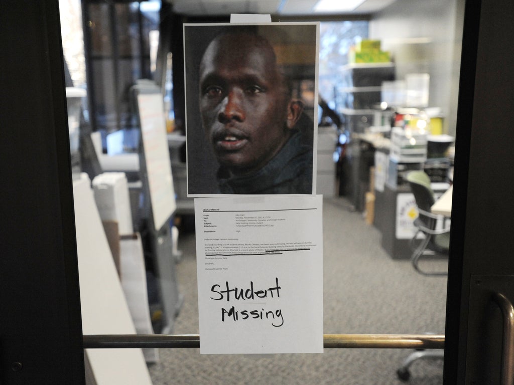 A poster put up at the University of Alaska while Mark Cheseto was missing