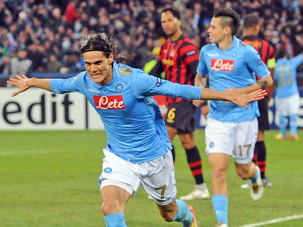 Cavani celebrates his Napoli goal