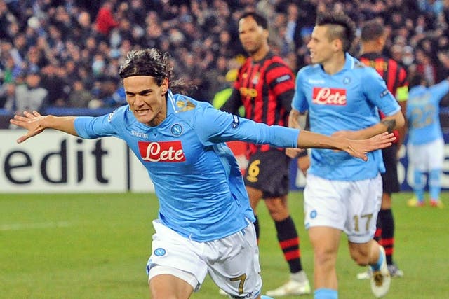 Cavani celebrates his Napoli goal