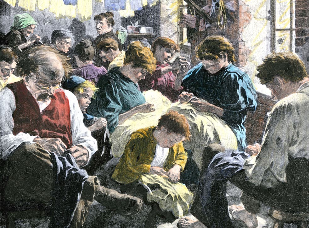 Garment workers in a sweatshop in the 1890s
