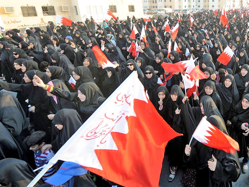 Women on the march during an opposition rally in Bahrain