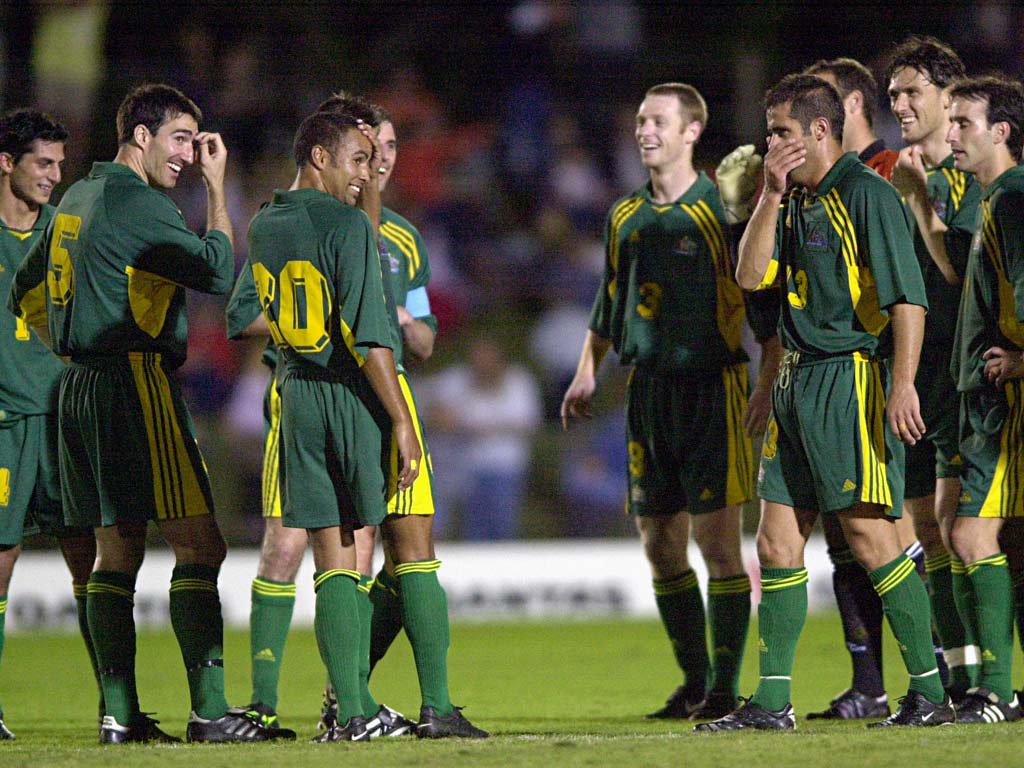 American Samoa were famously beaten 31-0 by Australia (pictured sharing a joke during that match) back in 2001