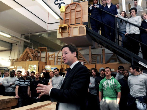 Nick Clegg has pledged to create hundreds of thousands of work placements for young people