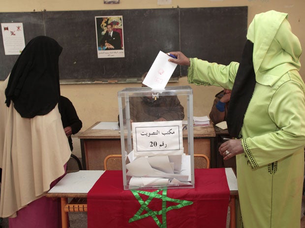 Women vote at a school in Marrakech today