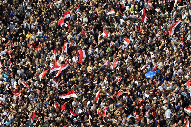 Protesters chanting, 'Leave, leave!' filled up Cairo's Tahrir Square today